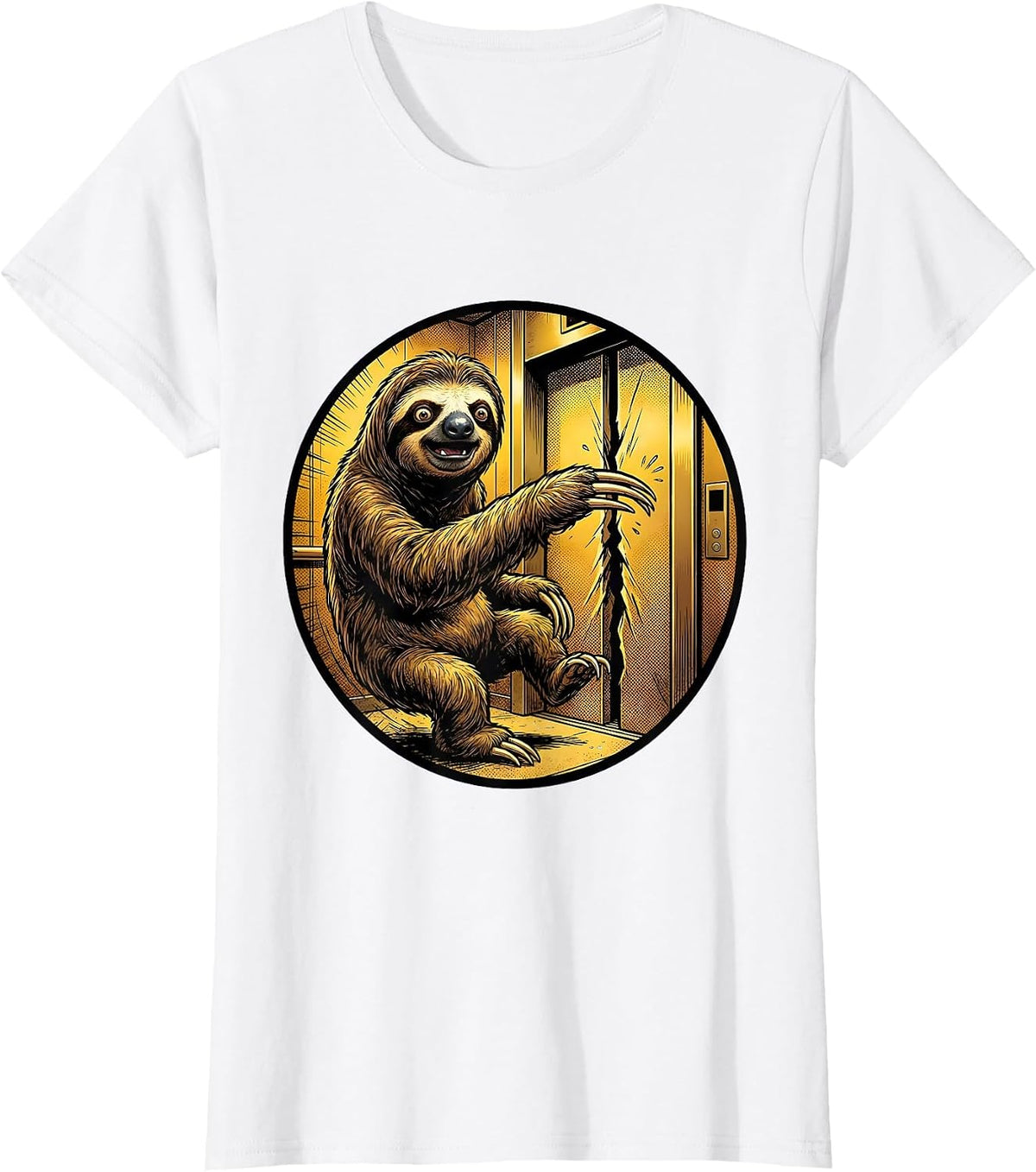 Funny Sloth Missing Elevator by One Second T-Shirt - White