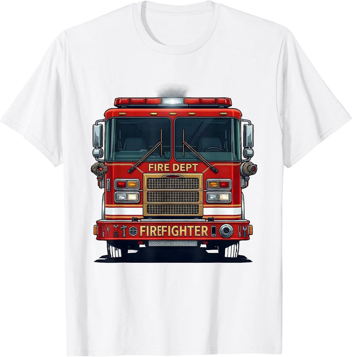 Men's FIRE DEPT FIREFIGHTER Fire Truck Badge Halloween Costume T-Shirt - White