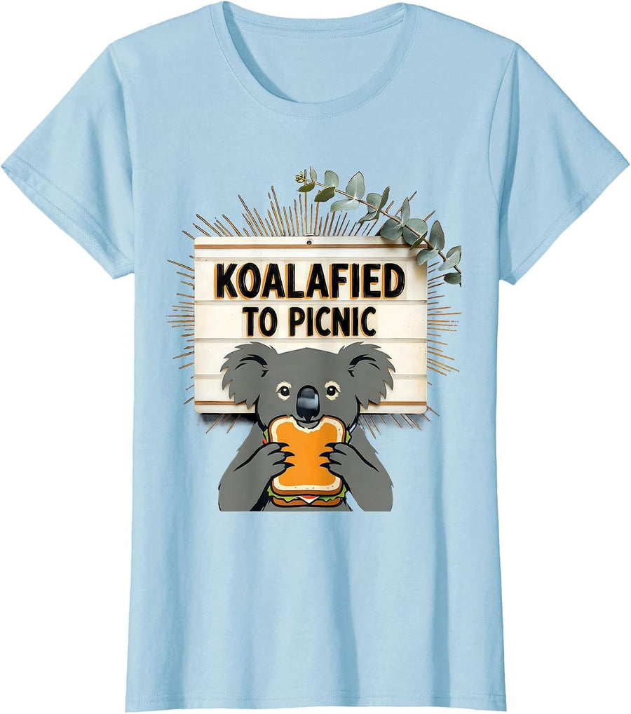Women's Koalafied To Picnic Funny Koala Animal Lover Humor T-Shirt - Baby Blue