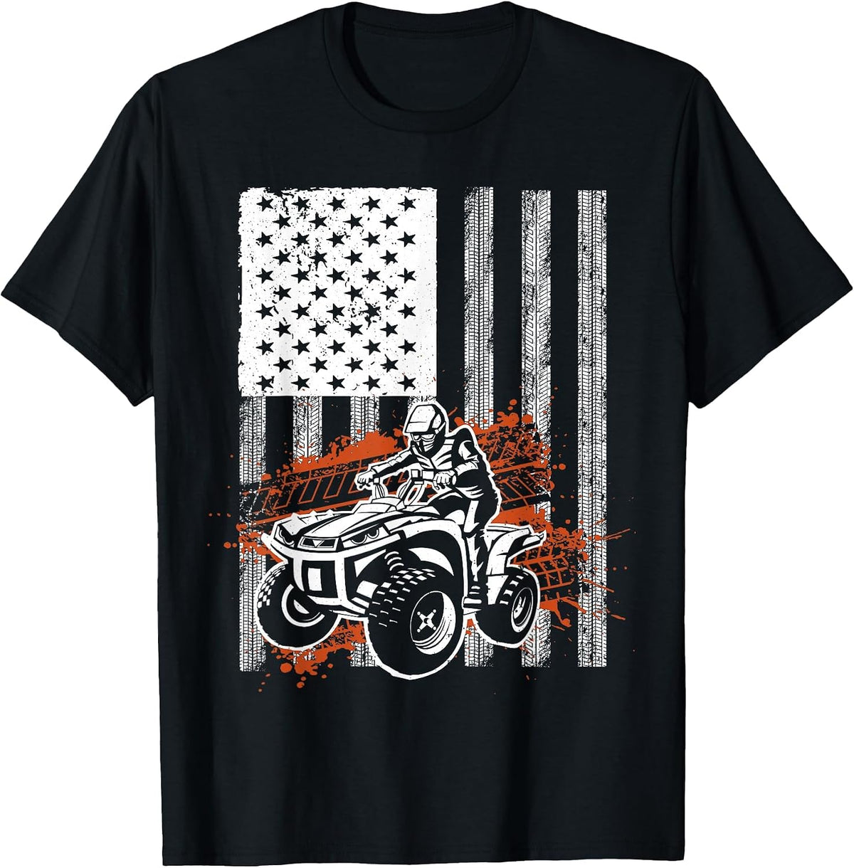 Cool ATV for Men Women Quad Racing Squad USA Flag 4 Wheeler T-Shirt - Black
