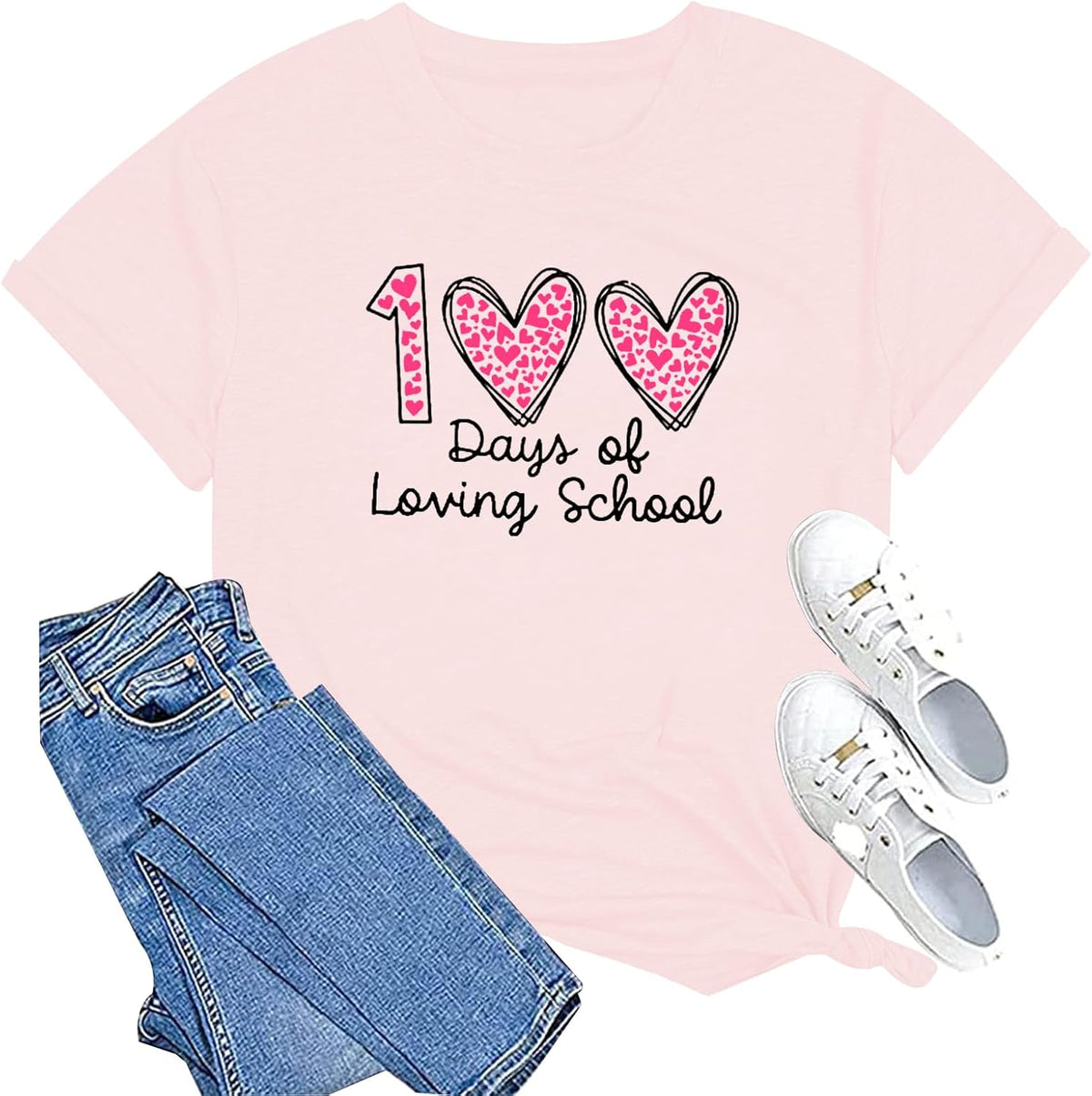 100 Days of School Shirt Women Teacher School Days T-Shirt Women Casual Teacher Life Tee Tops - Lightpink