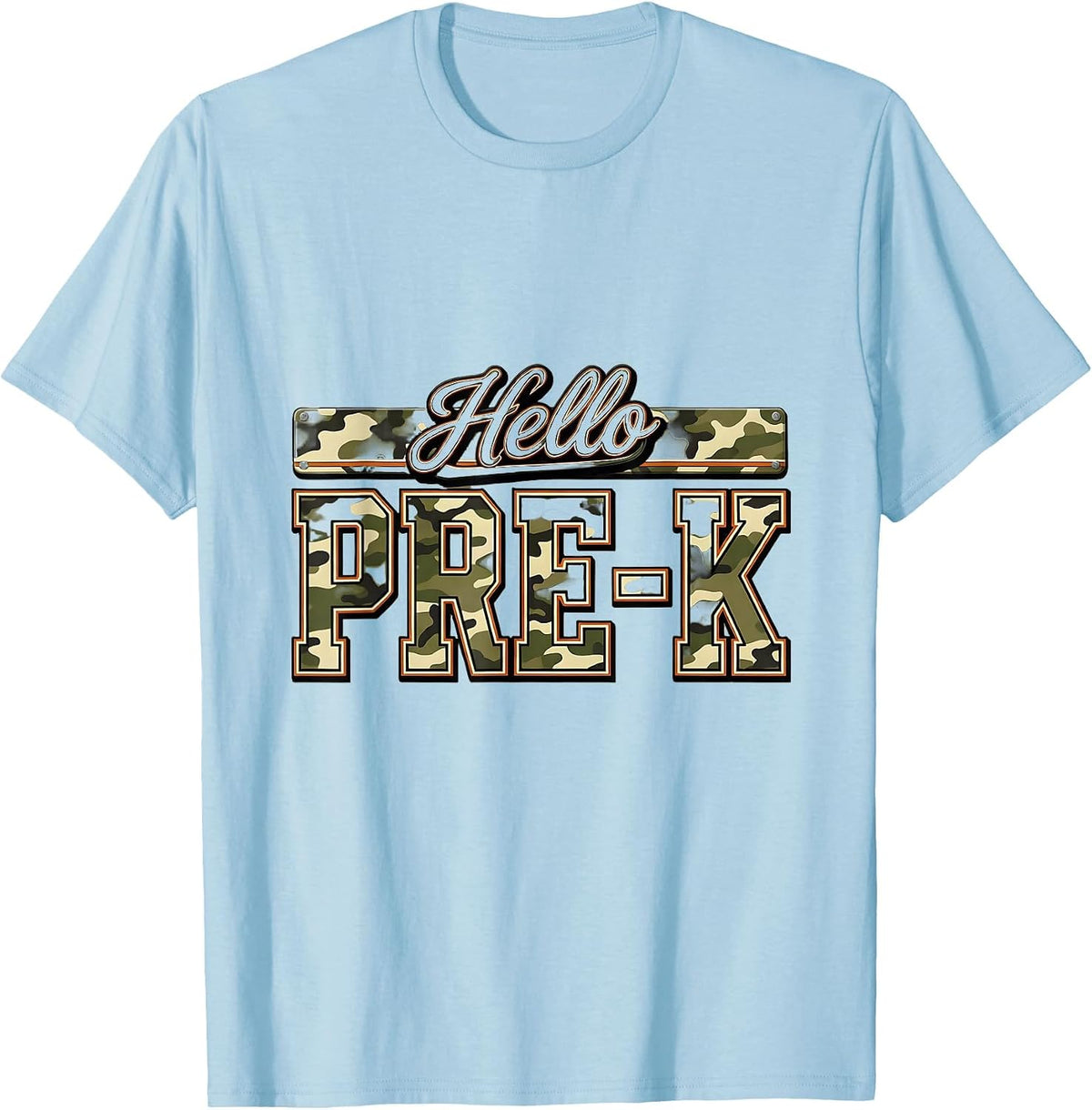 Men's Hello Pre-K Camo Back To School Boy Teacher First Day T-Shirt - Baby Blue