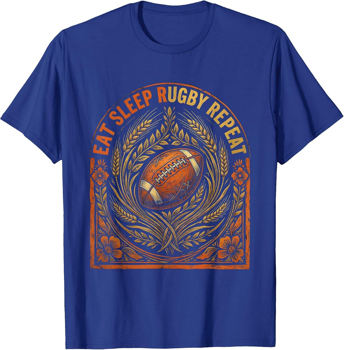 Eat Sleep Rugby Repeat Fan Design T-Shirt - Royal Blue
