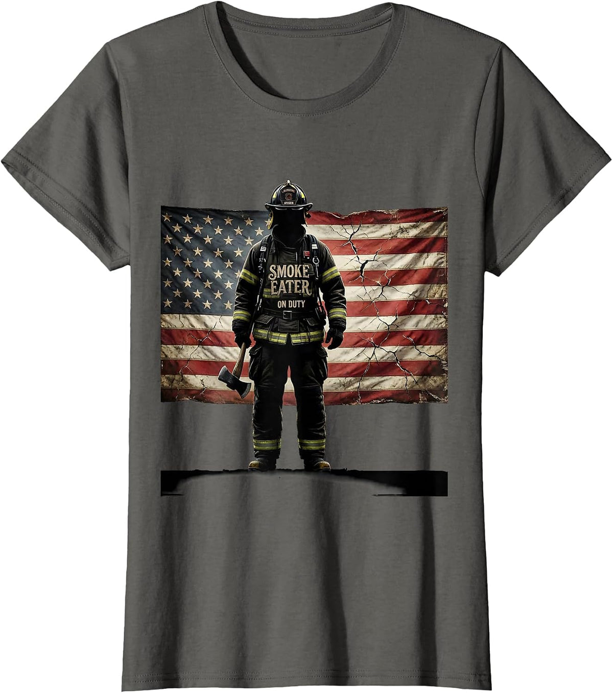 Women's Smoke Eater On Duty Firefighter Design T-Shirt - Asphalt Grey