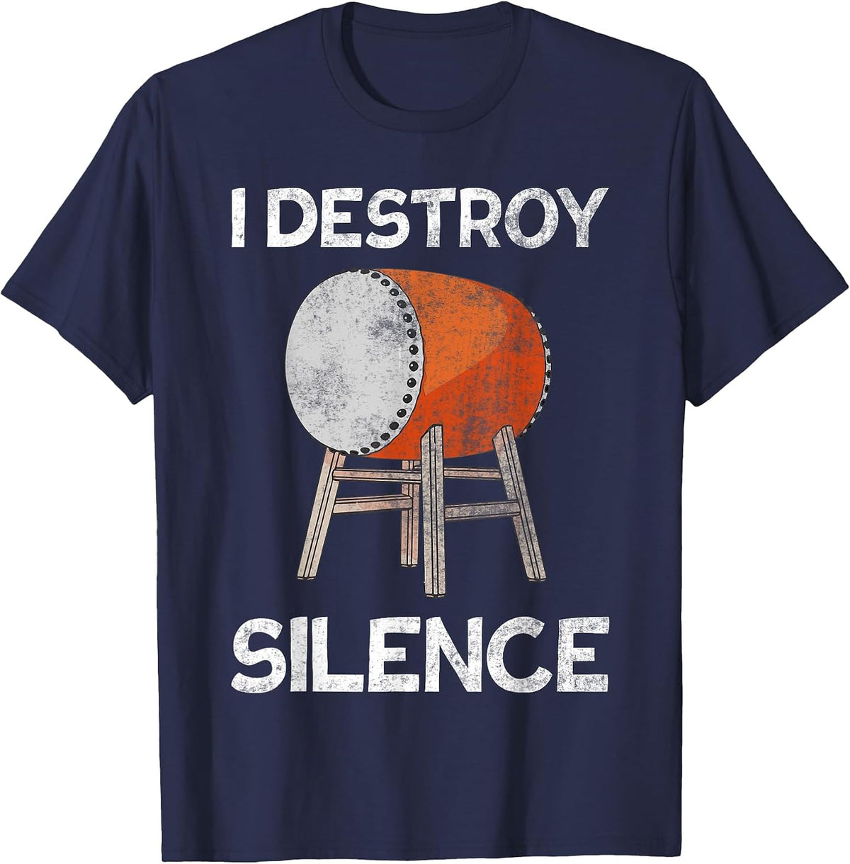 I Destroy Silence Taiko Mitsudomoe Retro Drummer T-Shirt - Navy Blue