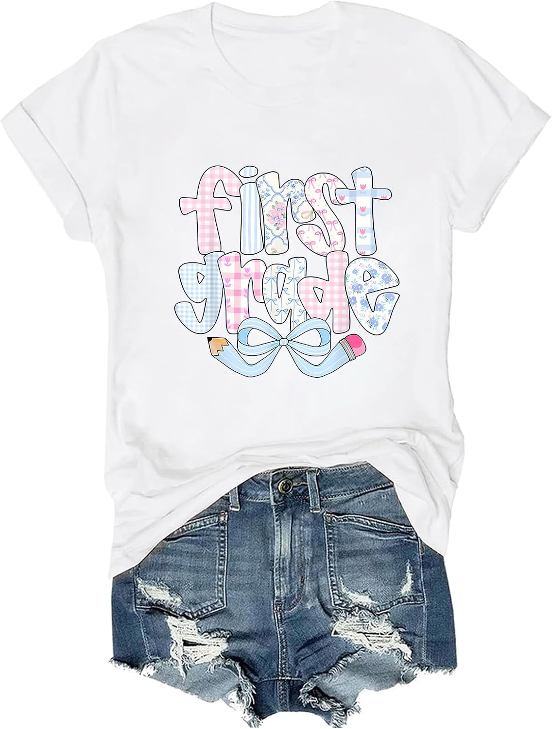 First Grade Shirt Back to School T-Shirt Teacher Life Tee - White
