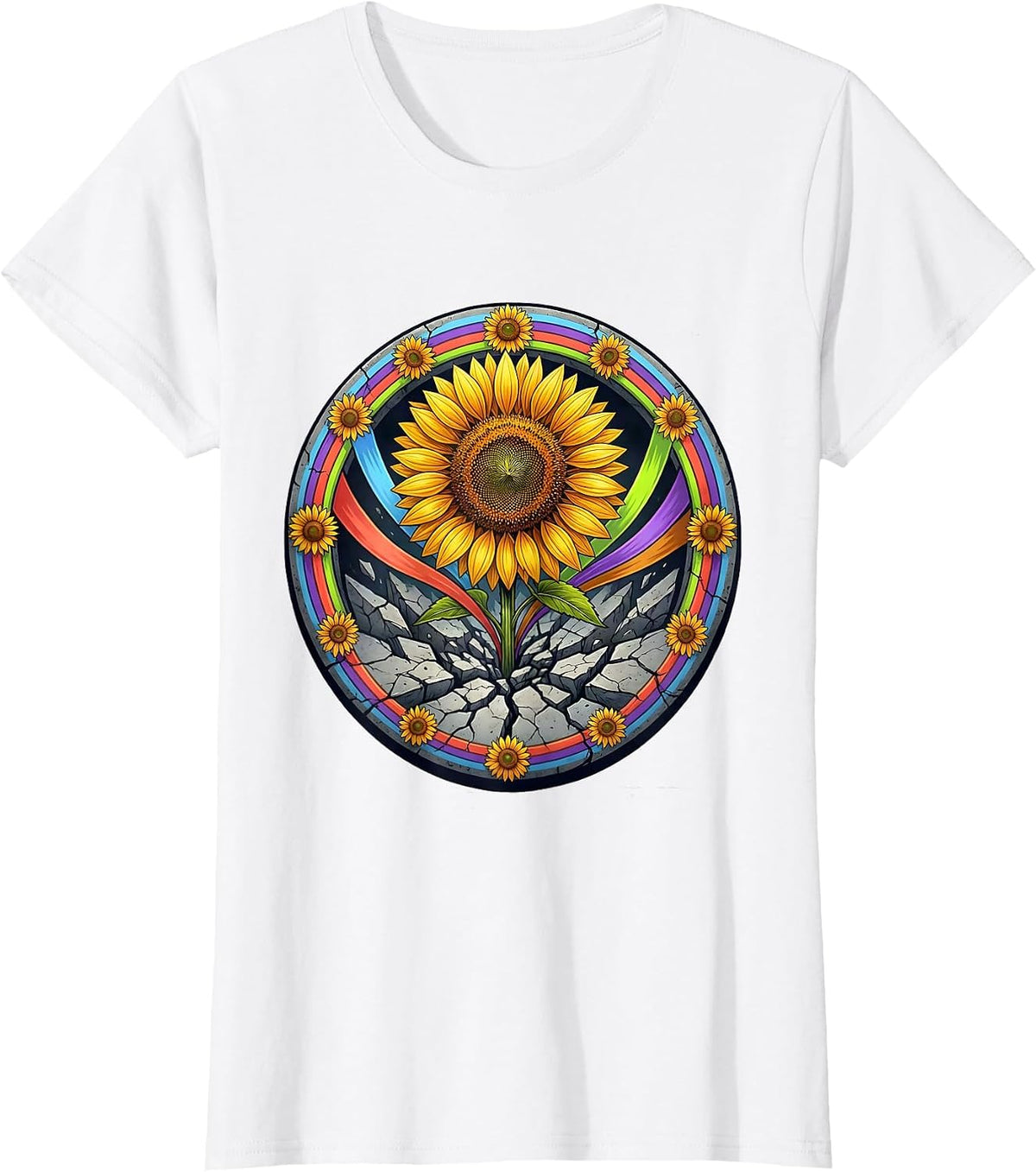 Down Syndrome Awareness Sunflower Concrete Art T-Shirt - White