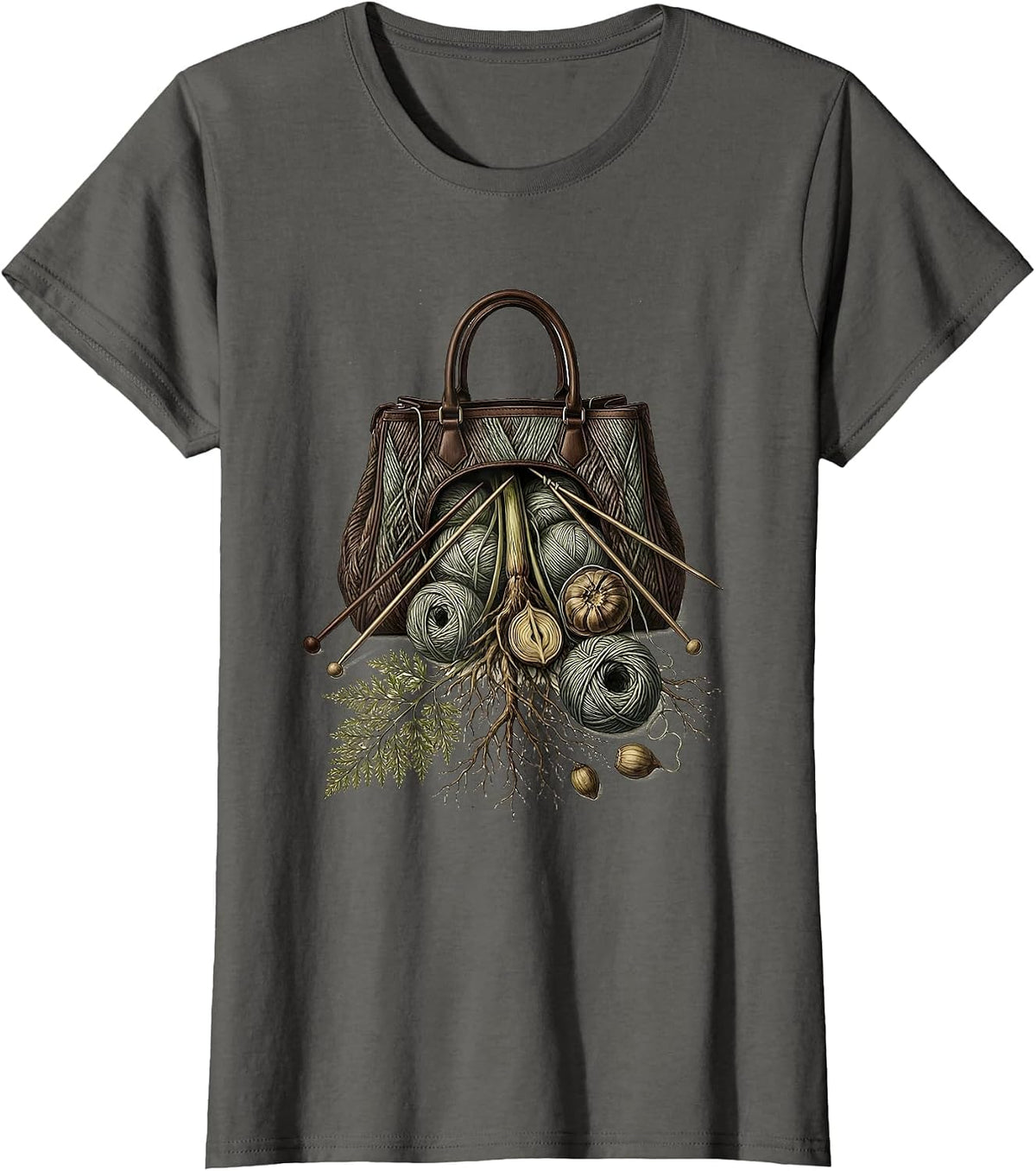 Women's Grandma Knitting Handbag Overflowing Yarn Gift T-Shirt - Asphalt Grey