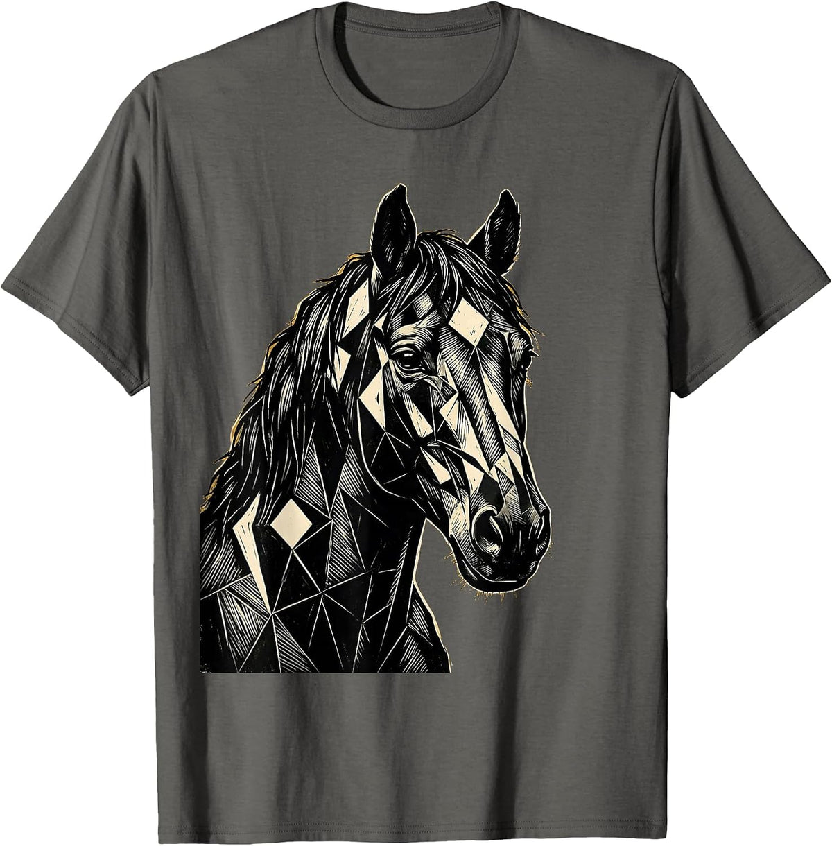 Men's Geometric Horse Head Portrait Illustration T-Shirt - Asphalt Grey