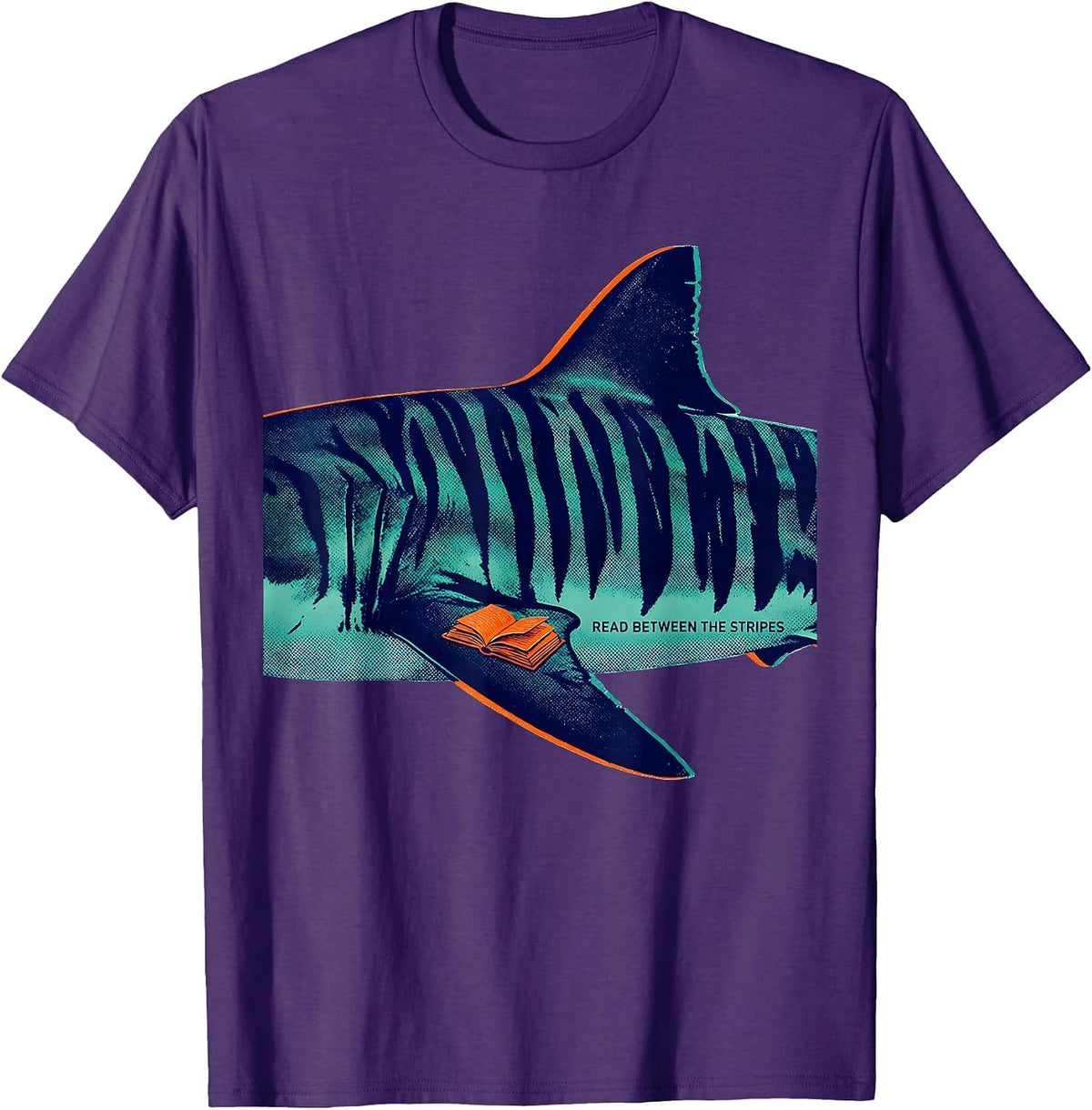 Men's Read Between The Stripes Funny Shark Lover Marine Biology T-Shirt - Purple