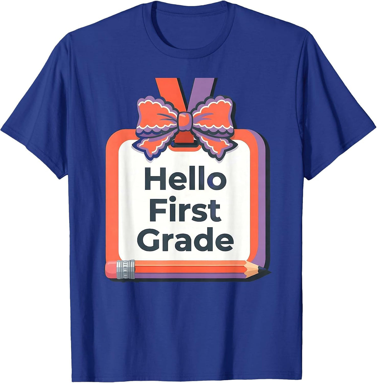 Hello First Grade Cute Coquette Bow Back To School Pencil T-Shirt - Royal Blue