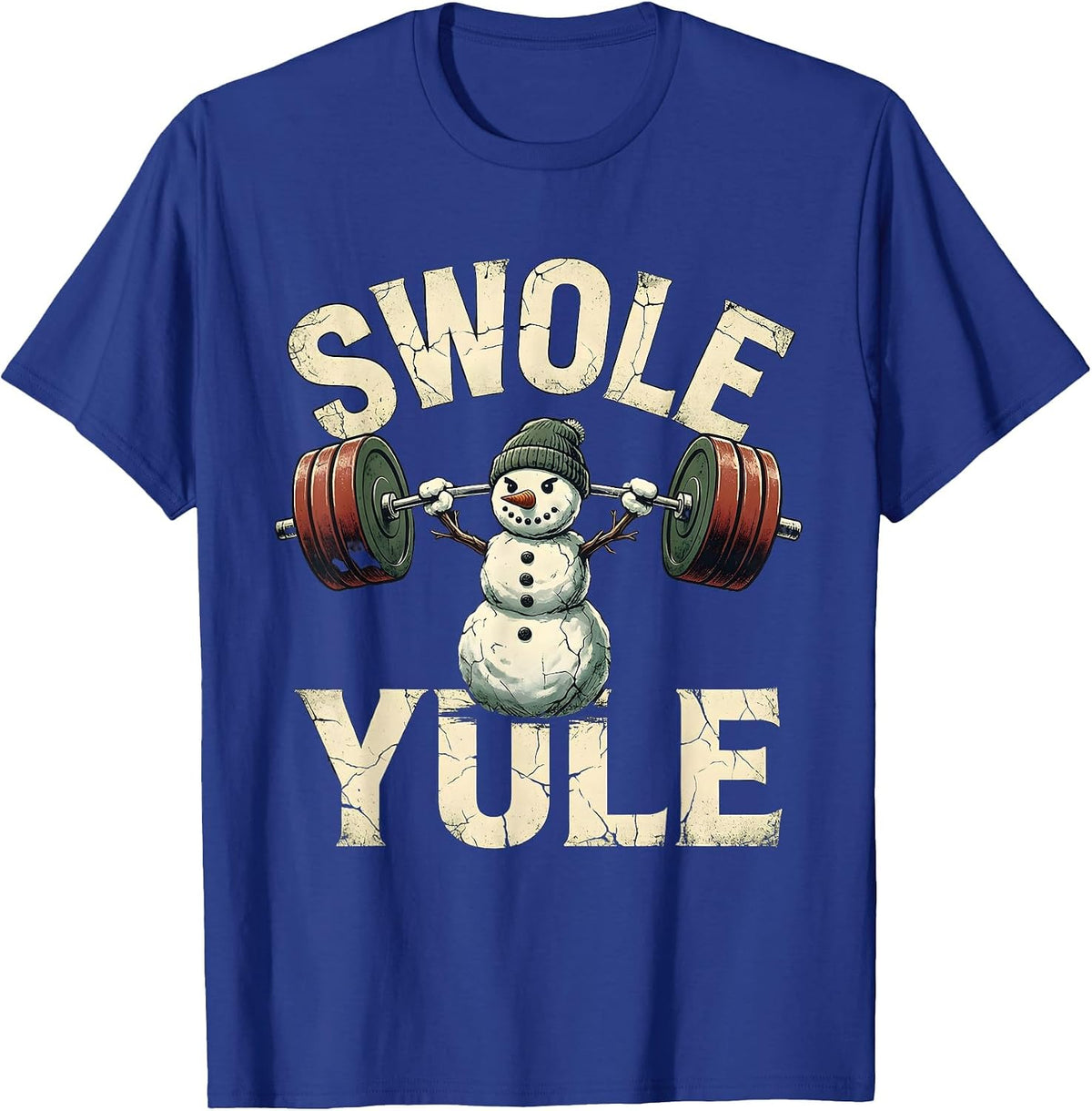 Men's Swole Yule Distressed Funny Christmas Weightlifting Gym T-Shirt - Royal Blue