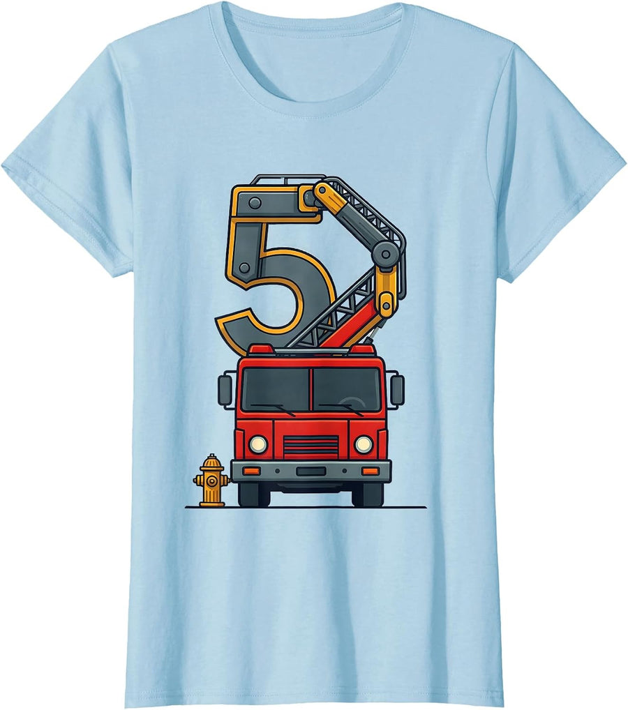 Women's Fire Truck Ladder Age Kids Toddler Firefighter T-Shirt - Baby Blue