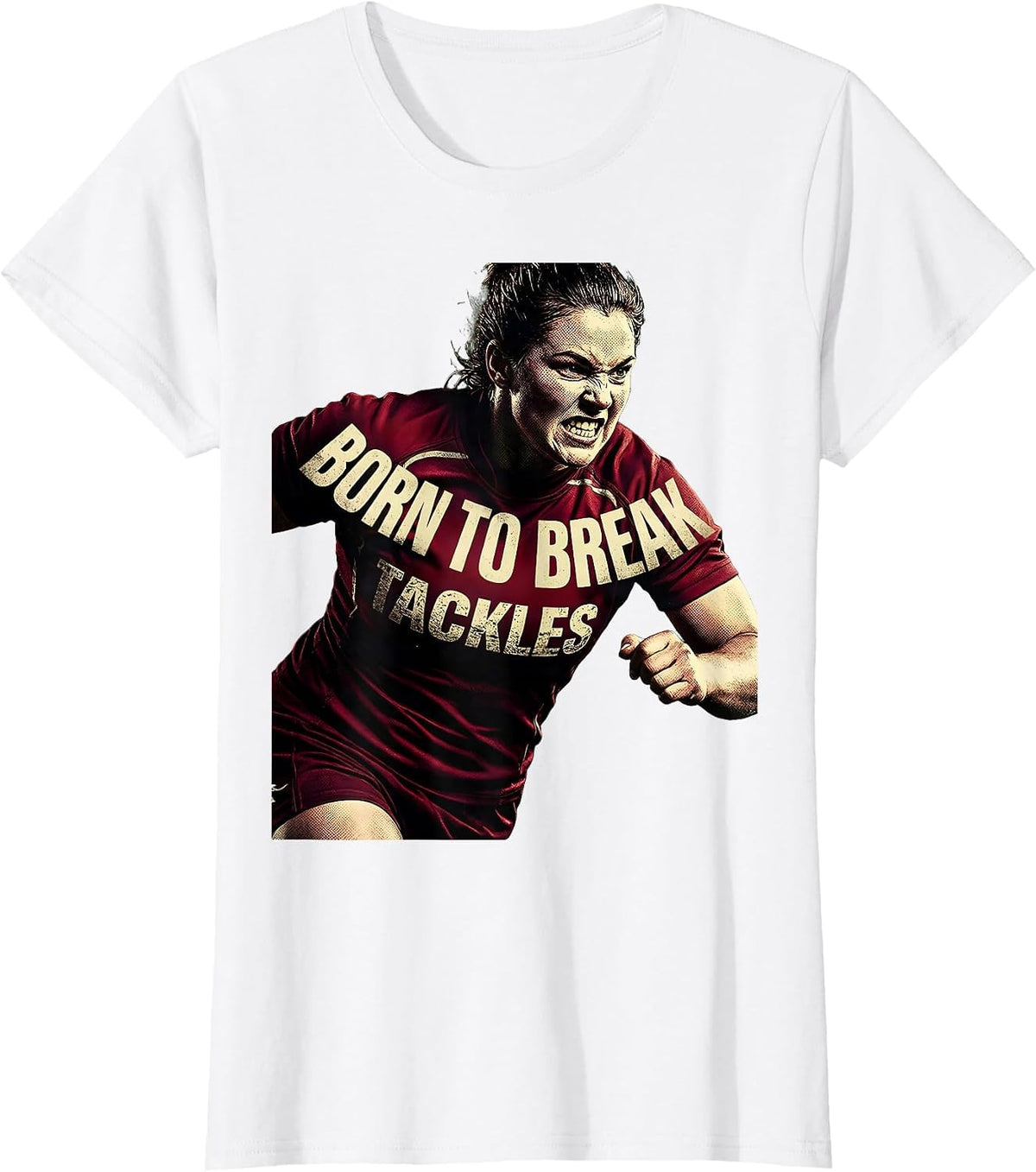 Born to Break Tackles Rugby Graphic Design T-Shirt - White
