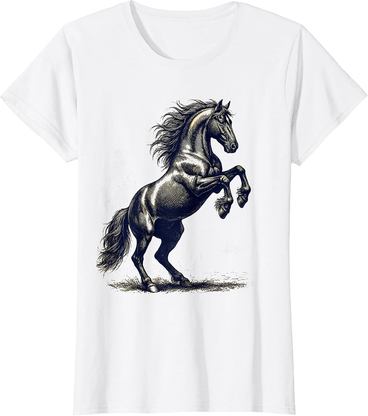 Women's Rearing Police Horse Dramatic Illustration T-Shirt - White
