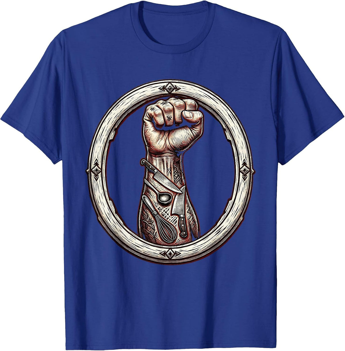 Tattooed Chef Arm Kitchen Utensils Graphic T-Shirt - Royal Blue