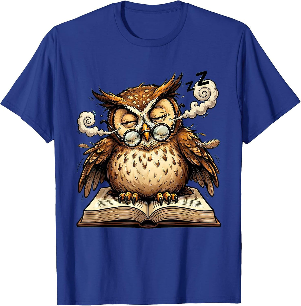 Men's Funny Sleepy Owl Reading Glasses Book Lover T-Shirt - Royal Blue
