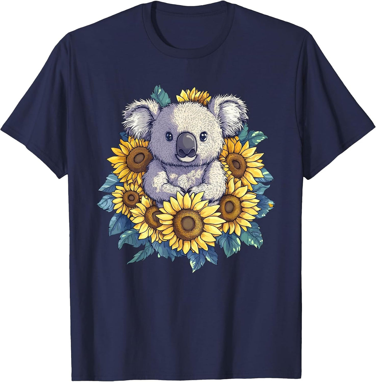 Sunflower Koala Bear Flower Gardening Floral T-Shirt - Navy Blue
