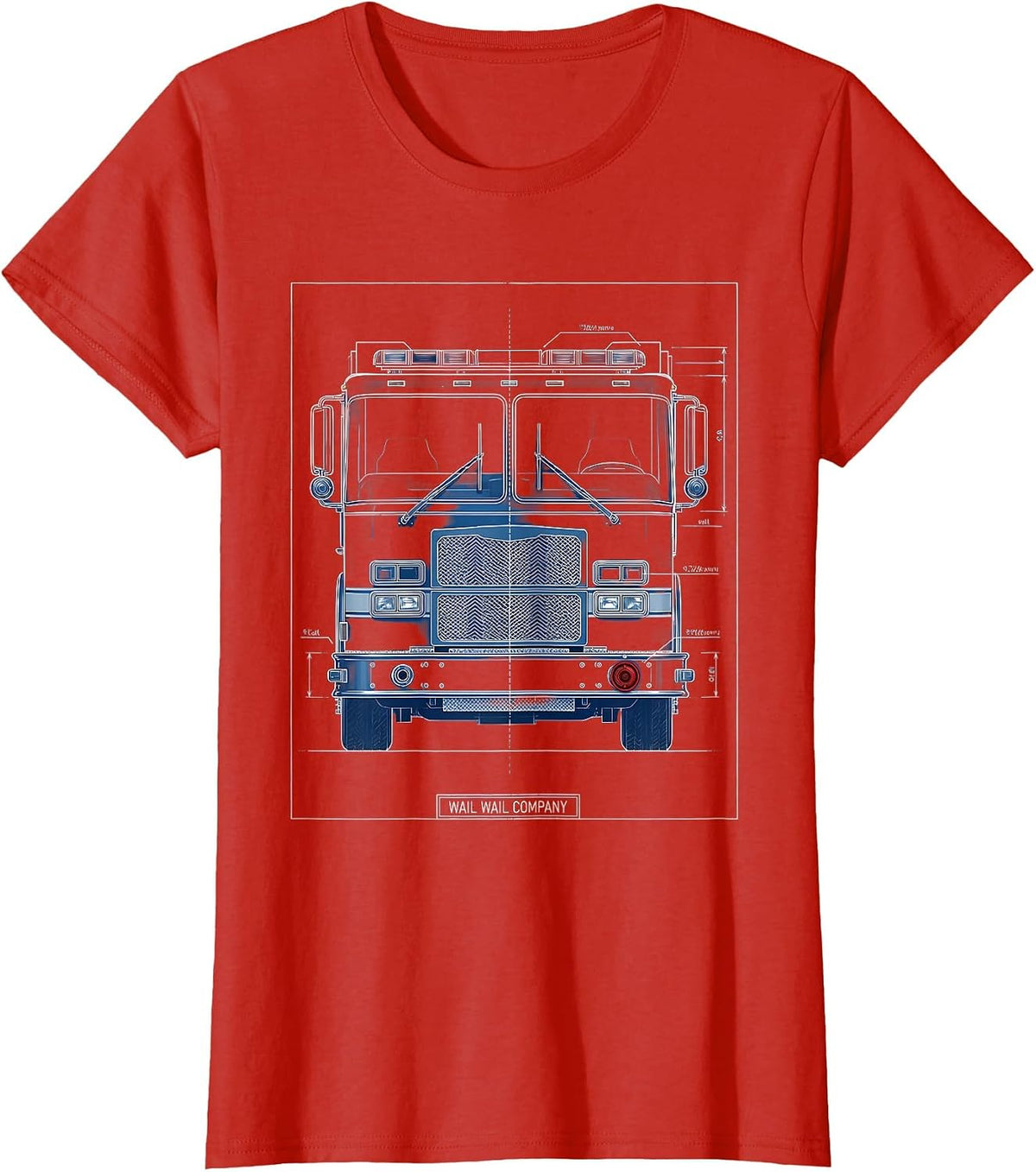 Wail Wail Company Technical Blueprint Firefighter Humor T-Shirt - Red