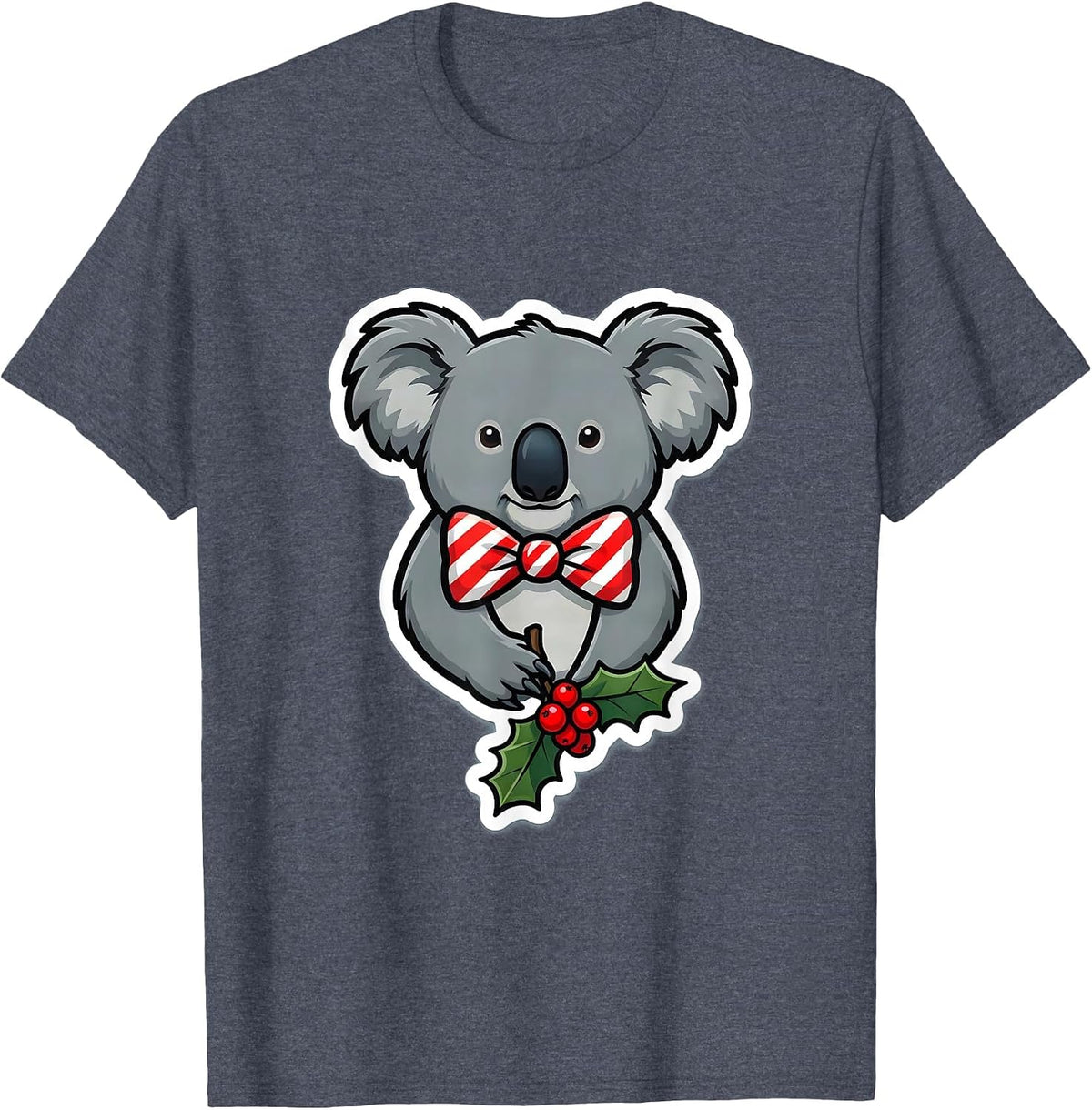 Rounded Koala Christmas Bow Tie Holiday Animal Lover Gift T-Shirt - Heather Blue