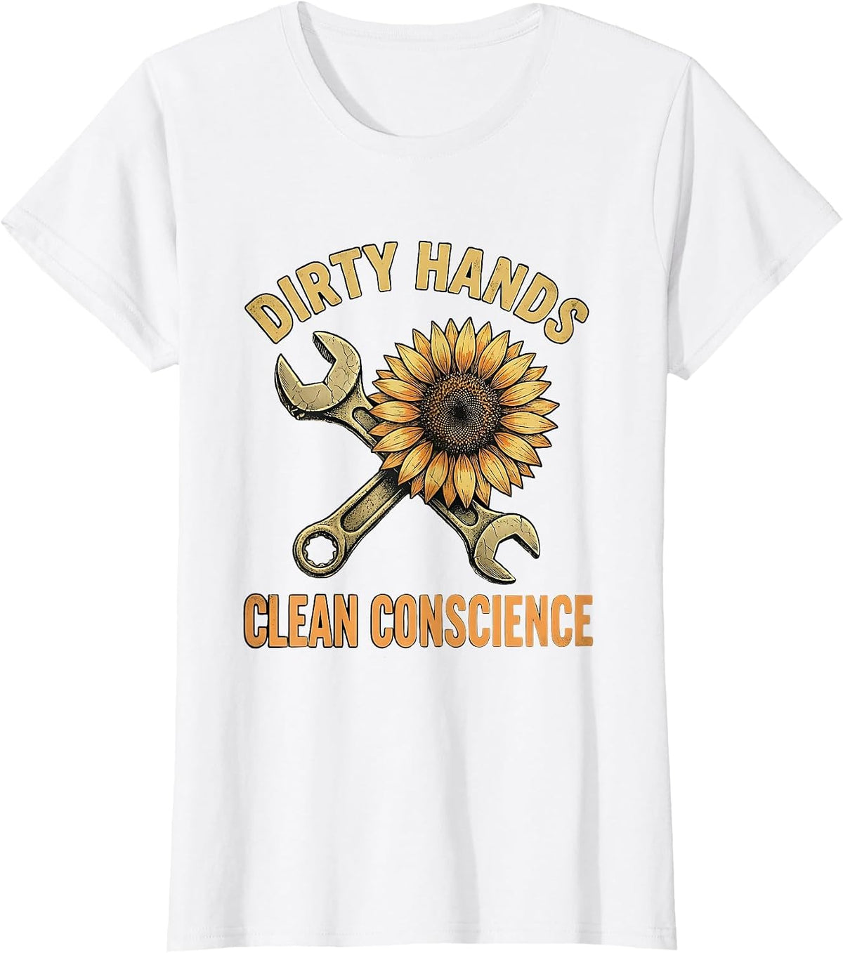 Dirty Hands Clean Conscience Mechanic Design T-Shirt - White