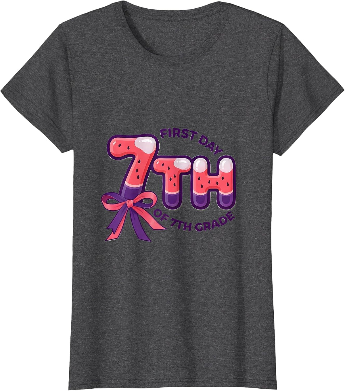 Women's First Day Of 7th Grade Coquette Bow Back To School T-Shirt - Dark Heather Grey