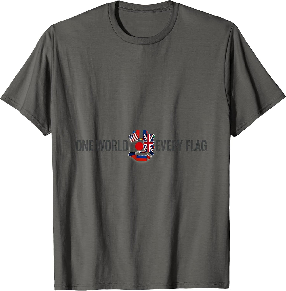 One World Every Flag Minimalist Geography Lover World T-Shirt - Asphalt Grey
