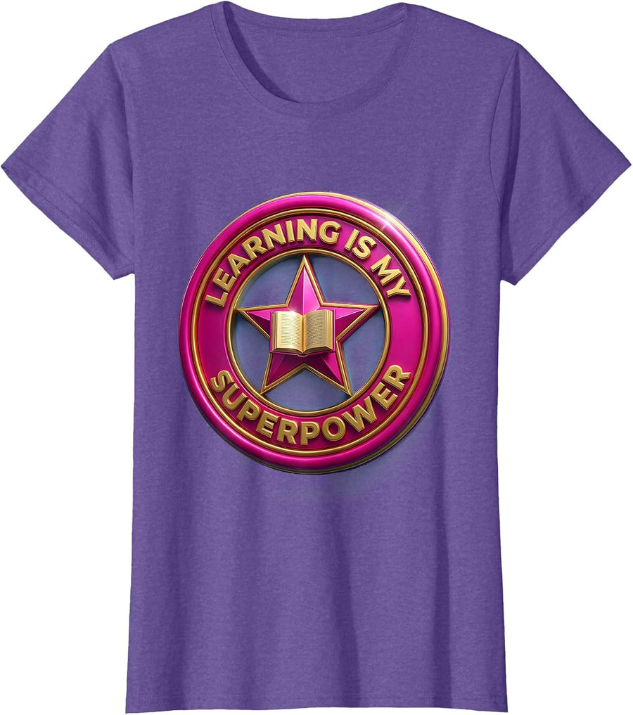 Pre K Learning Is My Superpower Girls Design T-Shirt - Purple Heather