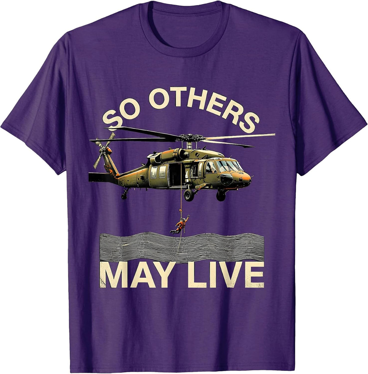 So Others May Live Semi-Realistic HH-60 Rescue Helicopter T-Shirt - Purple