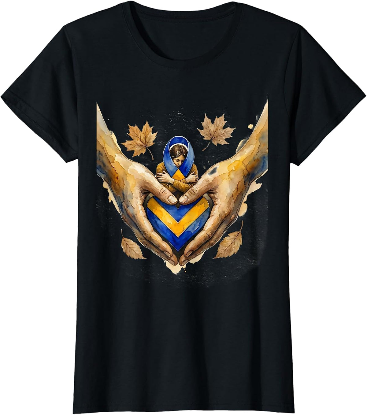 Women's Down Syndrome Support Embrace Watercolor October Awareness T-Shirt - Black