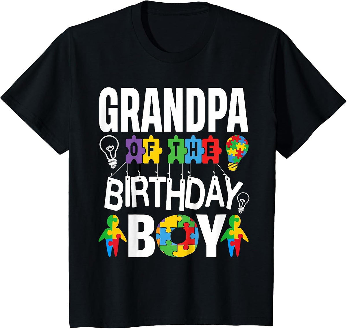 Grandpa of The Birthday Boy Autism T-Shirt - Black