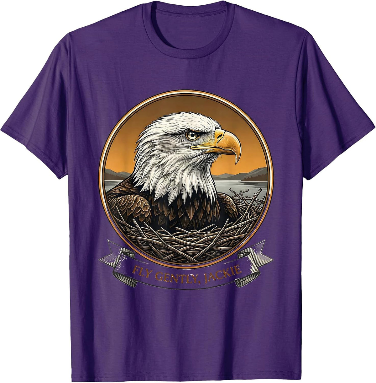 Fly Gently, Jackie Eagle Memorial Tribute Wildlife T-Shirt - Purple