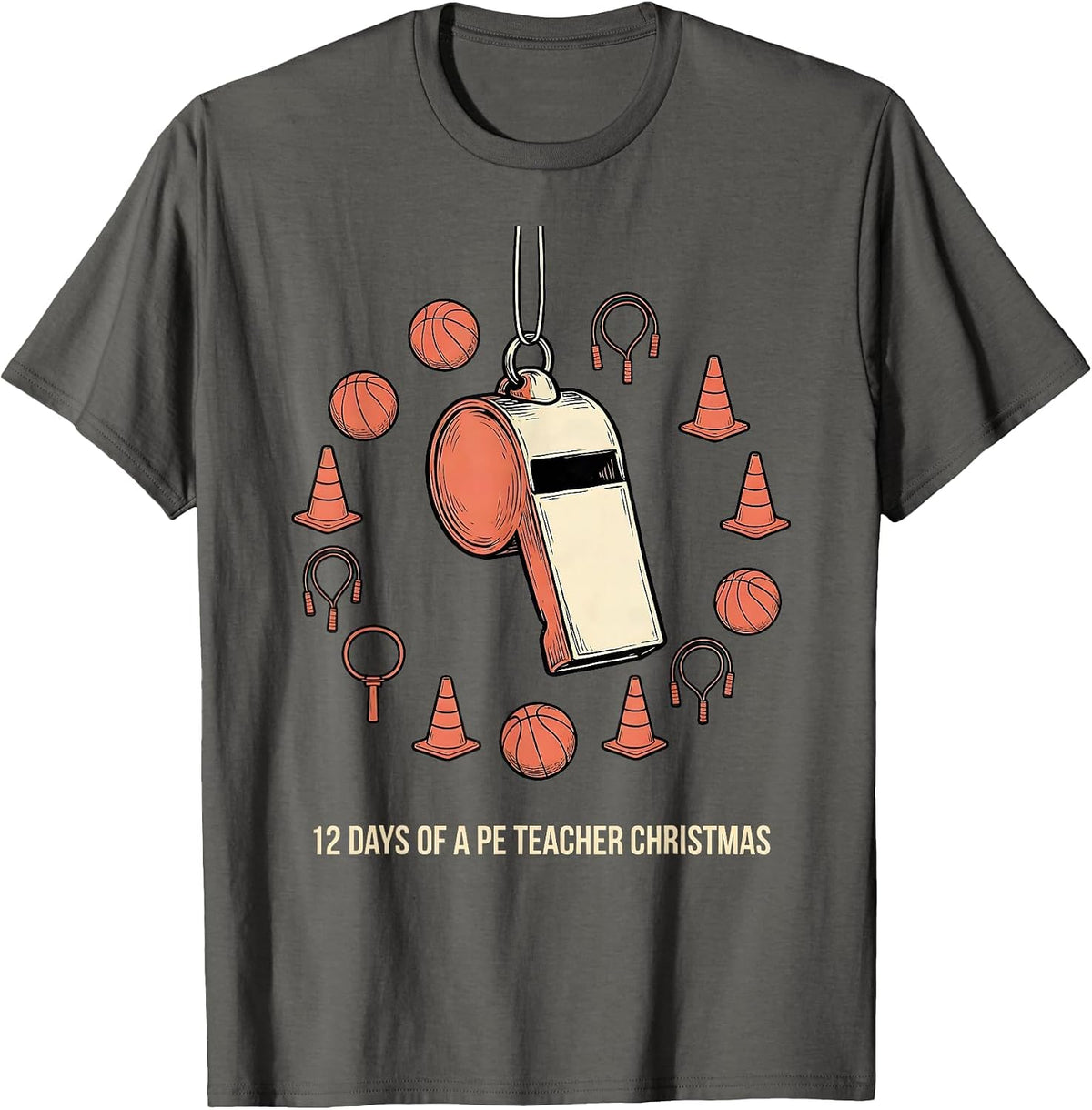Men's 12 Days Of A PE Teacher Christmas Physical Education Xmas T-Shirt - Asphalt Grey