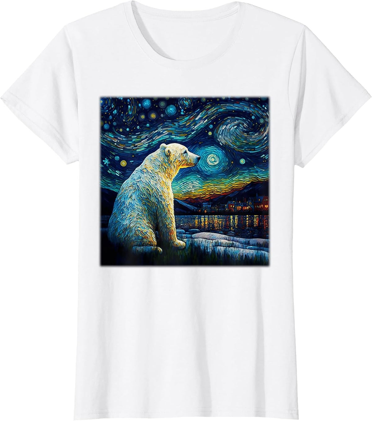 Surrealism Starry Night Polar Bear T-Shirt - White