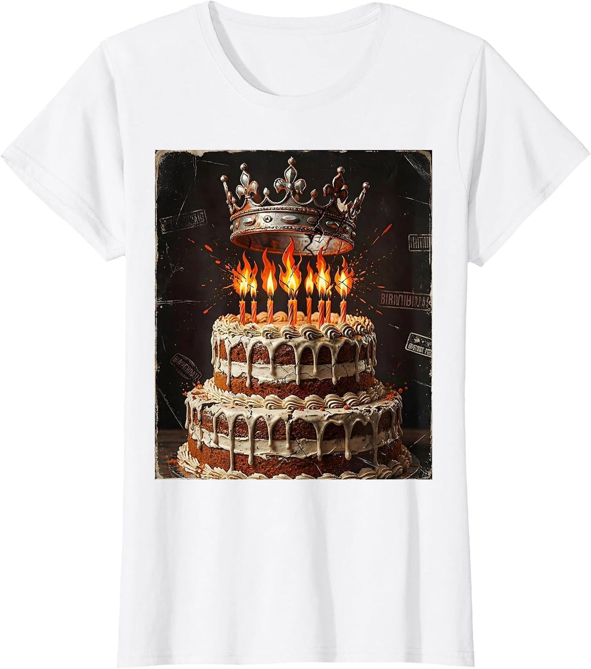21st Birthday Crown and Cake Graphic T-Shirt - White
