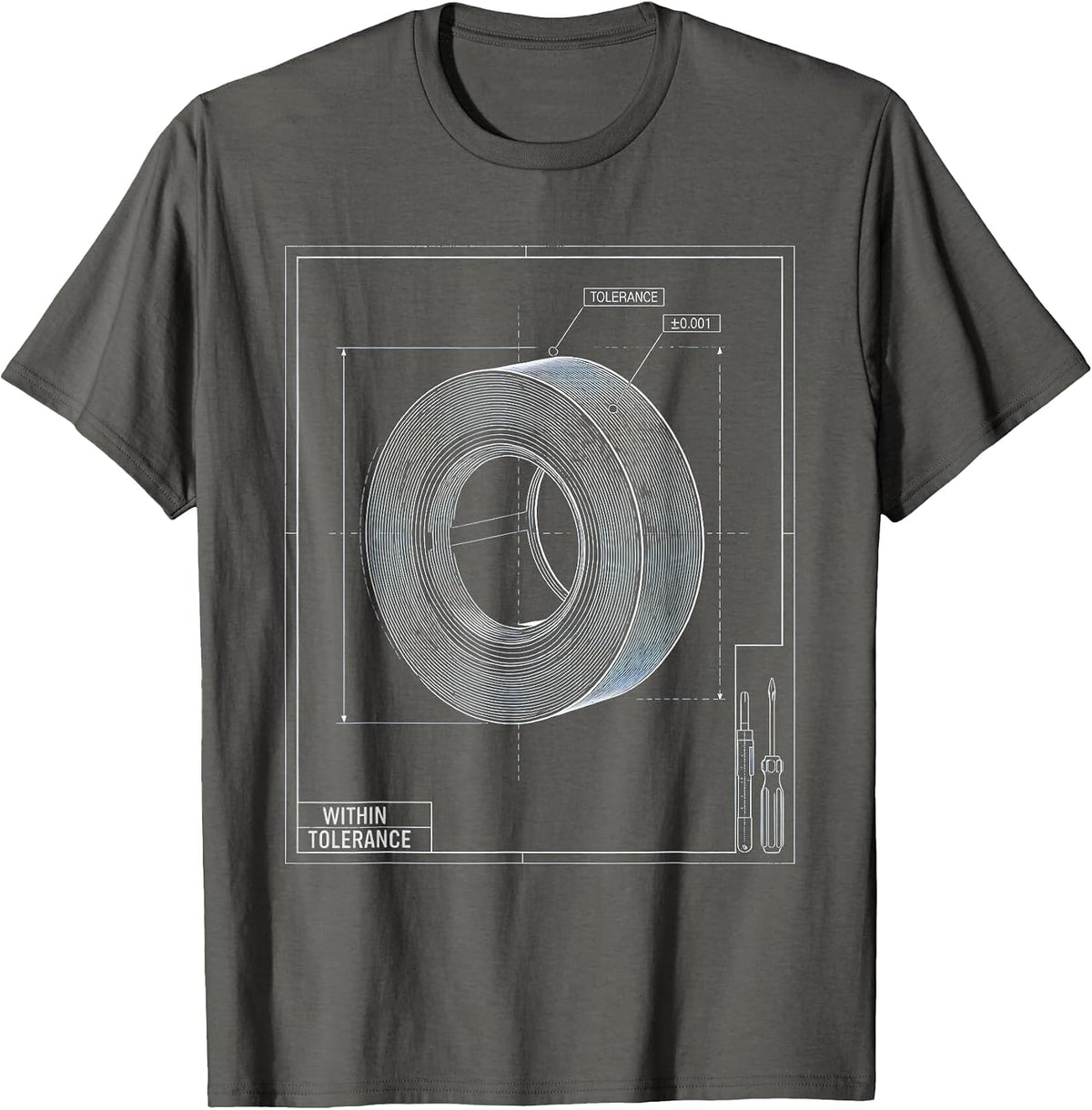 Within Tolerance Technical Blueprint Machinist Electrician T-Shirt - Asphalt Grey