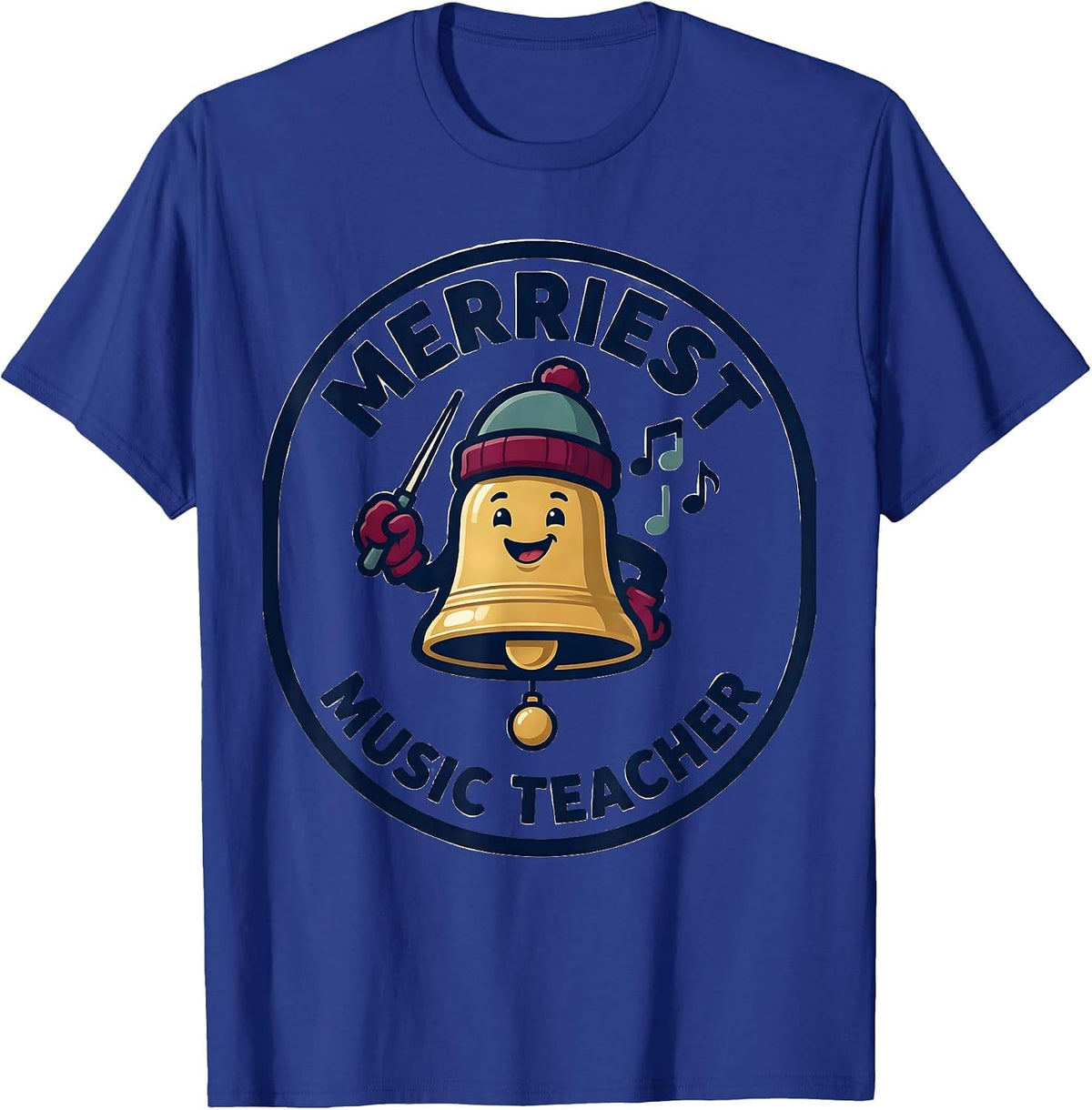 Merriest Music Teacher Funny Teacher Christmas Mascot Logo T-Shirt - Royal Blue
