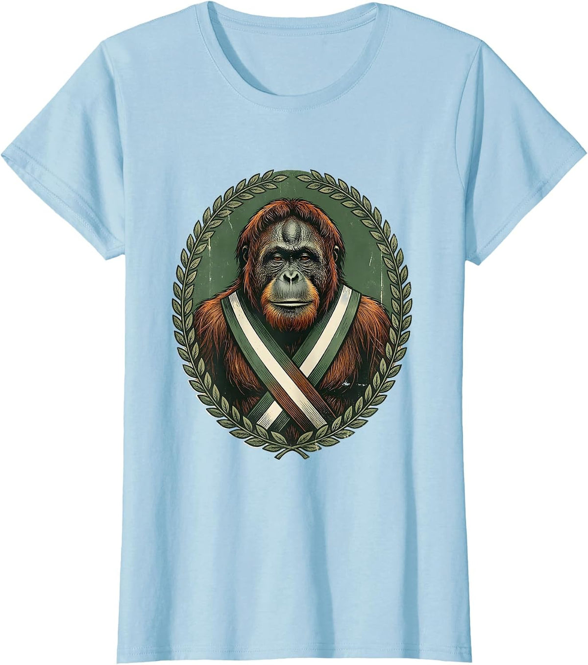 Vintage Orangutan Bust Comedic Monkey Meme Graphic T-Shirt - Baby Blue