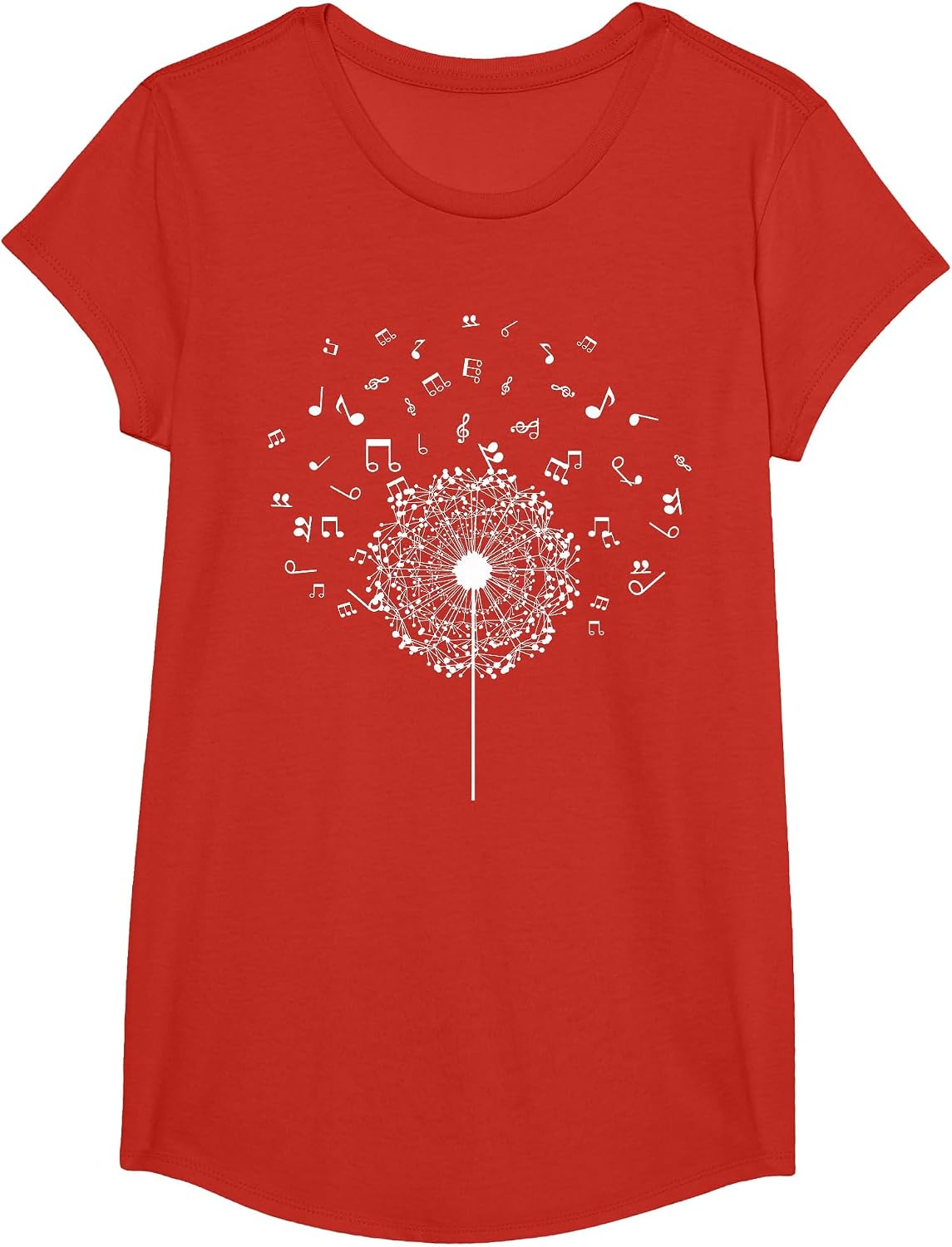 Musician Dandelion Flower Music Notes Clef Teacher T-Shirt - Girls Red