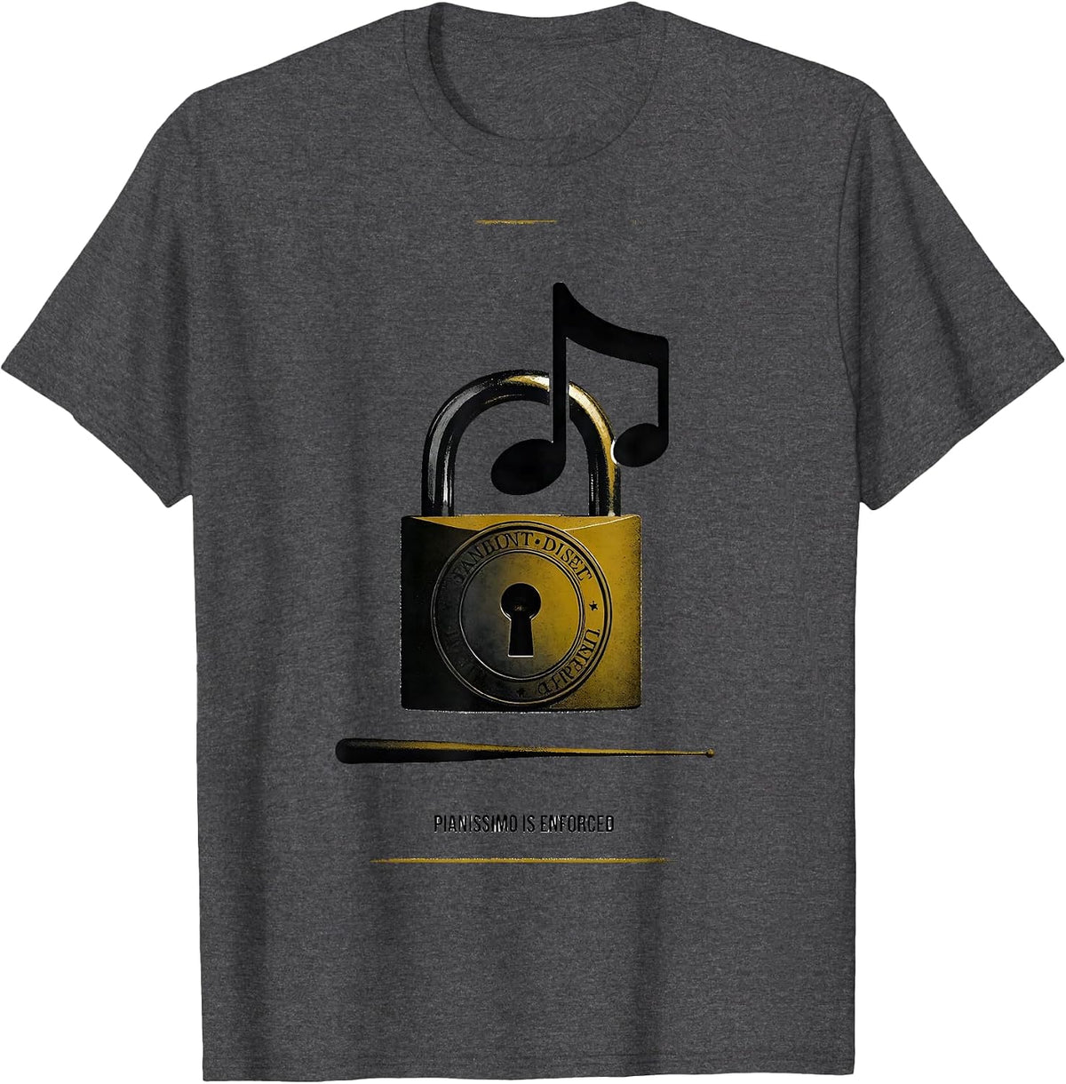 Pianissimo Is Enforced Funny Music Teacher Gift Humor T-Shirt - Dark Heather Grey