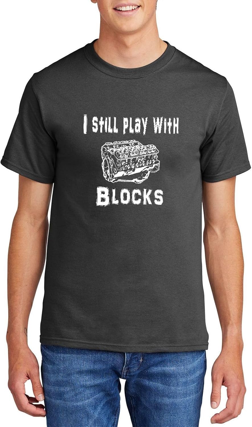 Comical Shirt Men's I Still Play with Blocks Funny Engine Block Mechanic T Shirt T-Shirt - Charcoal