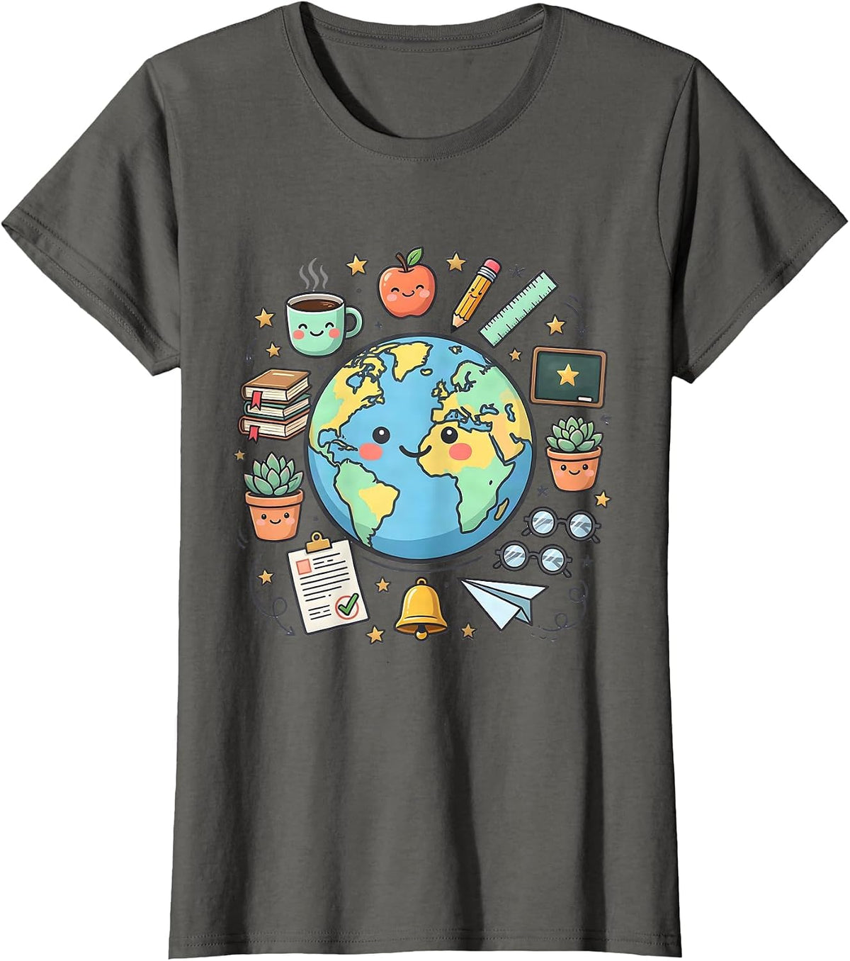 Women's 4th Grade Teacher Desk Globe Coffee Mug Gift T-Shirt - Asphalt Grey