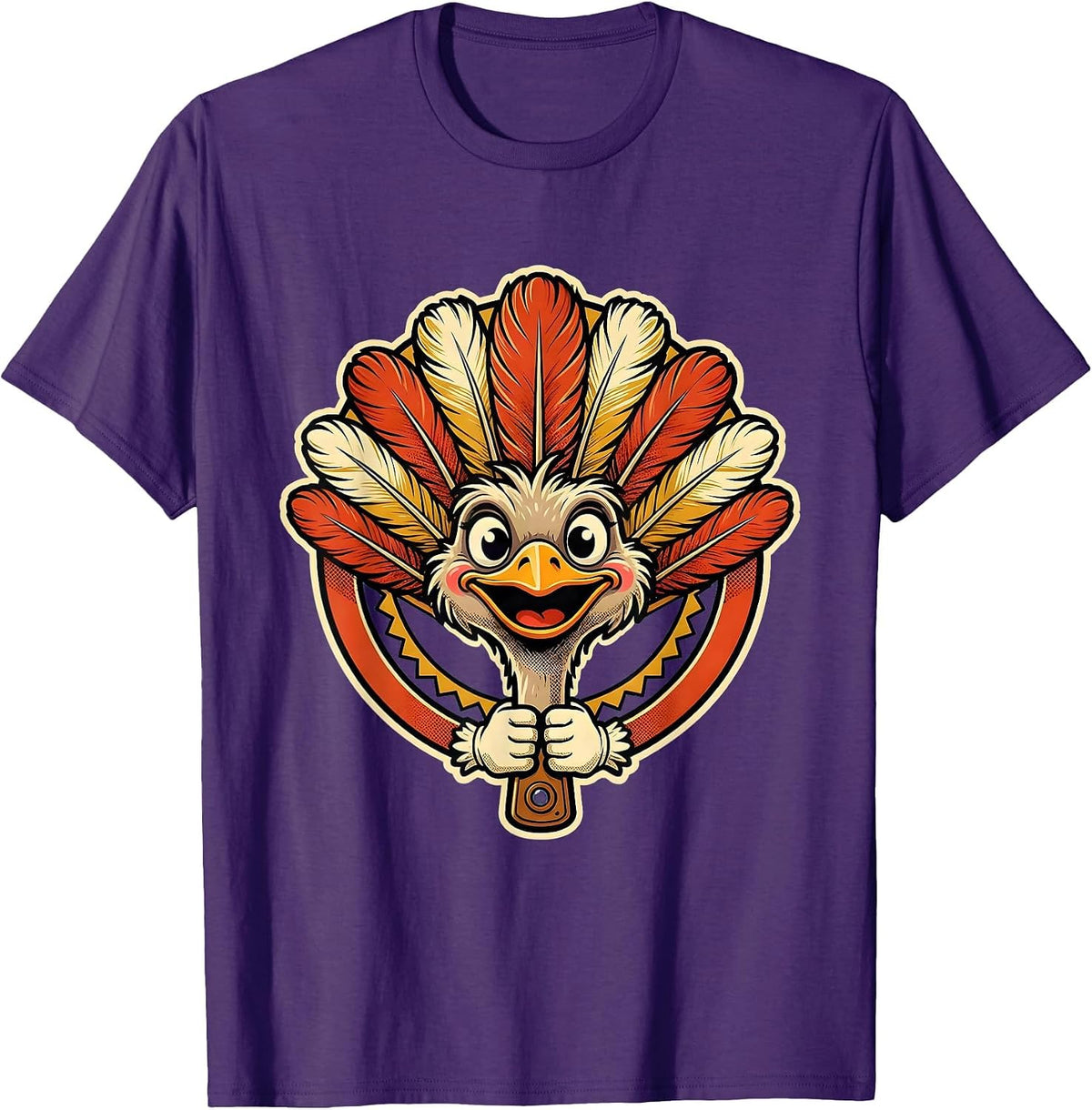 Men's Showgirl Era Ostrich Feather Fan Illustration T-Shirt - Purple