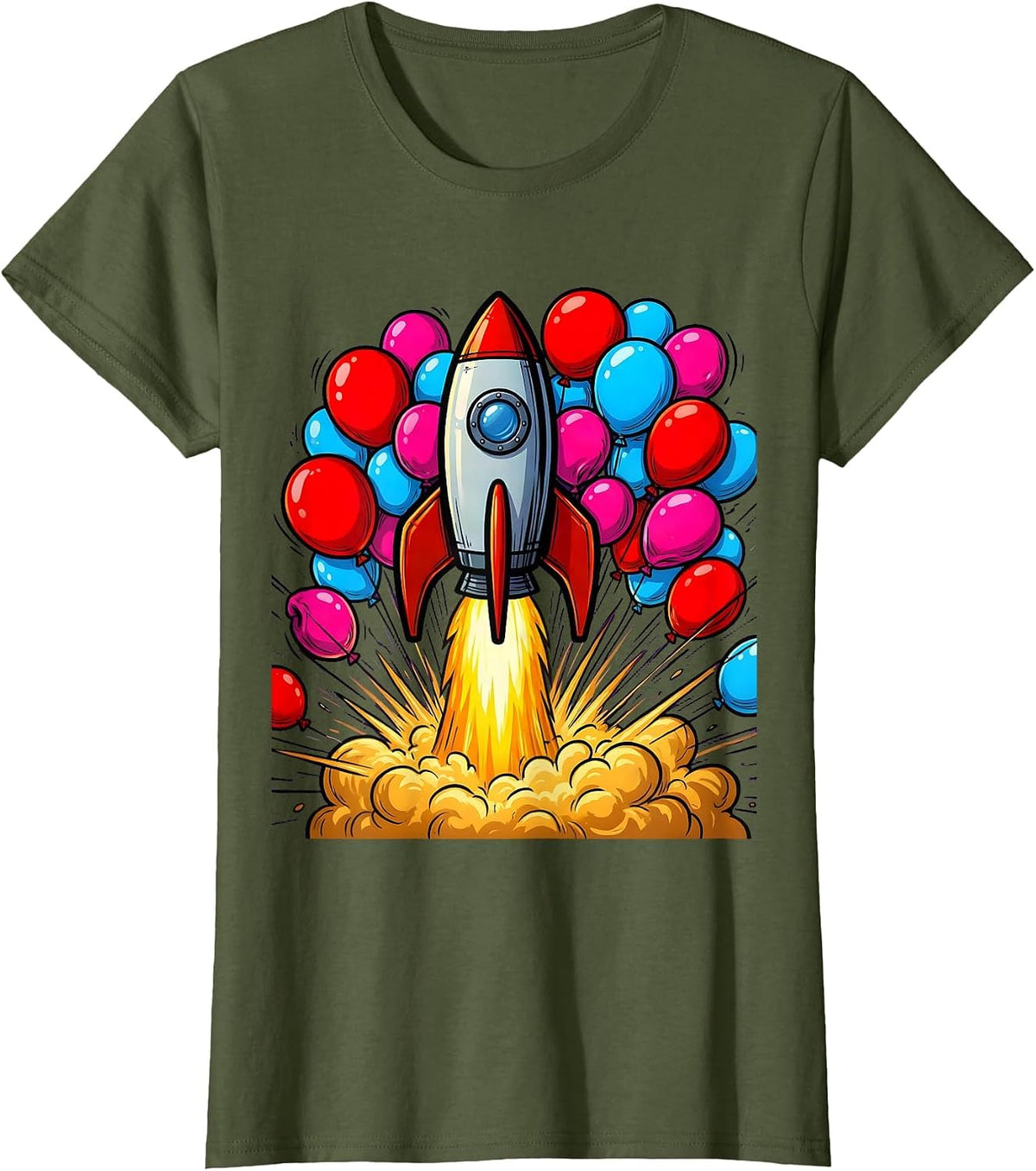 Women's 21st Birthday Rocket Balloon Launch Celebration T-Shirt - Olive Green