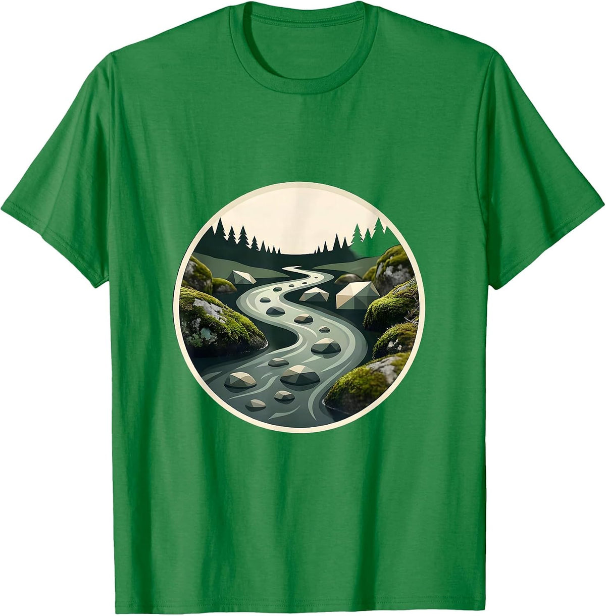 Men's Creek Winding Through Mossy River Stones T-Shirt - Kelly Green