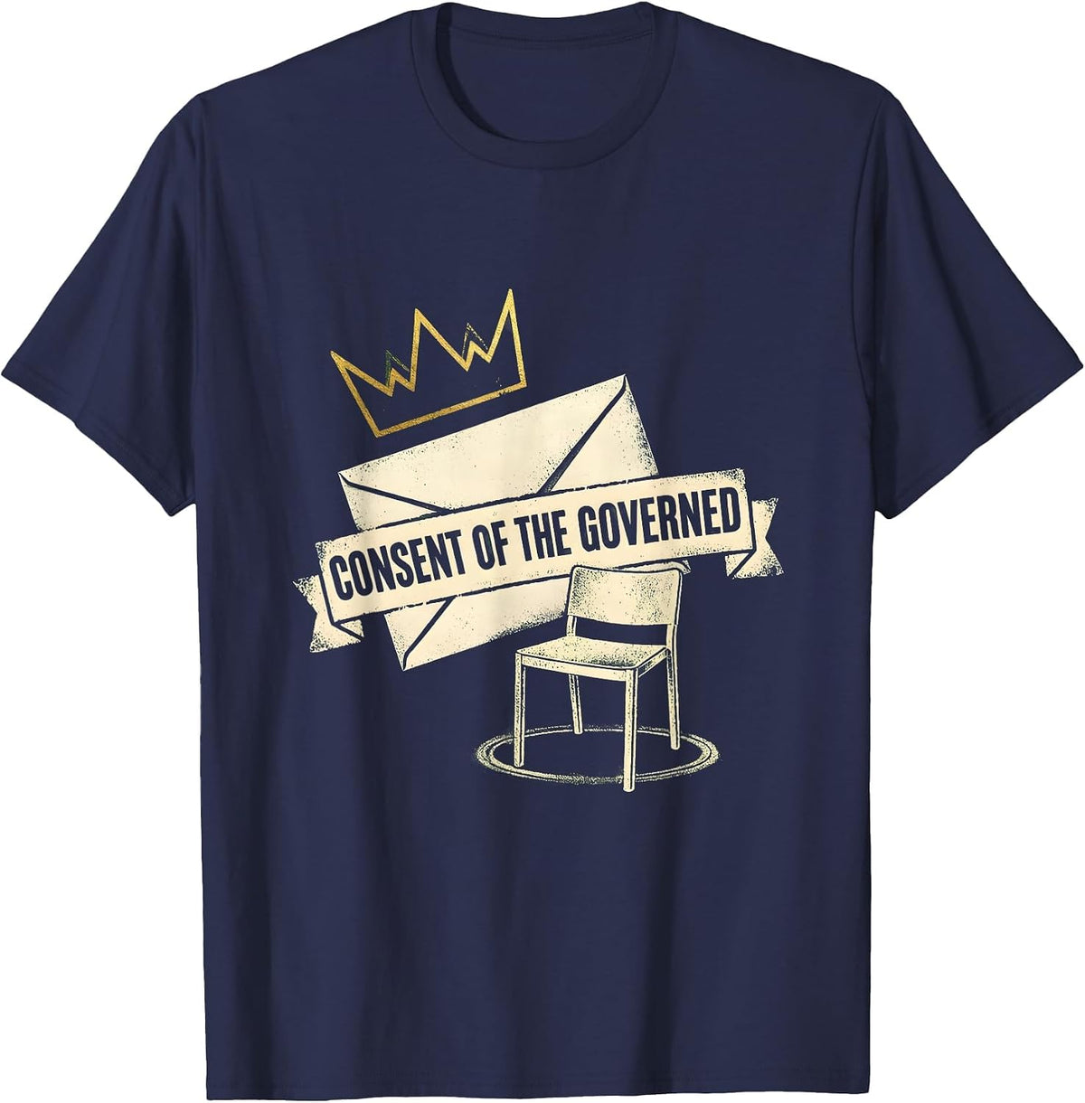 Consent Of The Governed Rubber Stamp Political Satire T-Shirt - Navy Blue