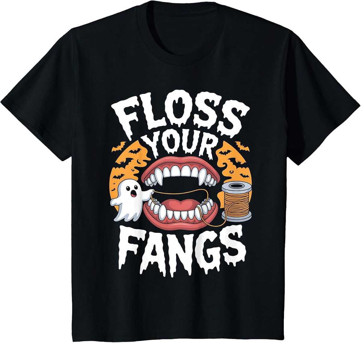 Floss Your Fangs Dental Halloween Shirt Dentist Halloween T-Shirt - Black