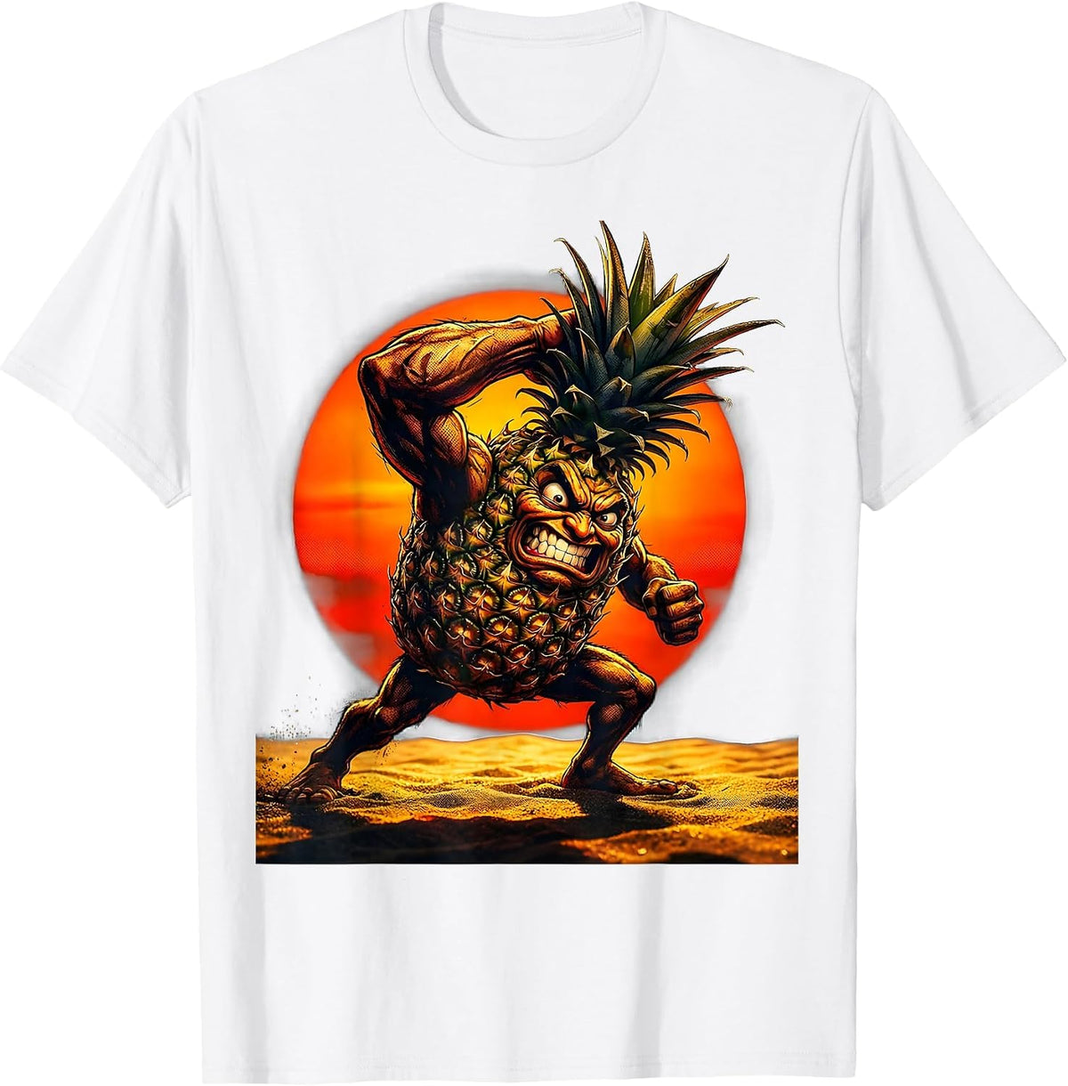 Men's Pineapple Beach Volleyball Sunset Graphic T-Shirt - White