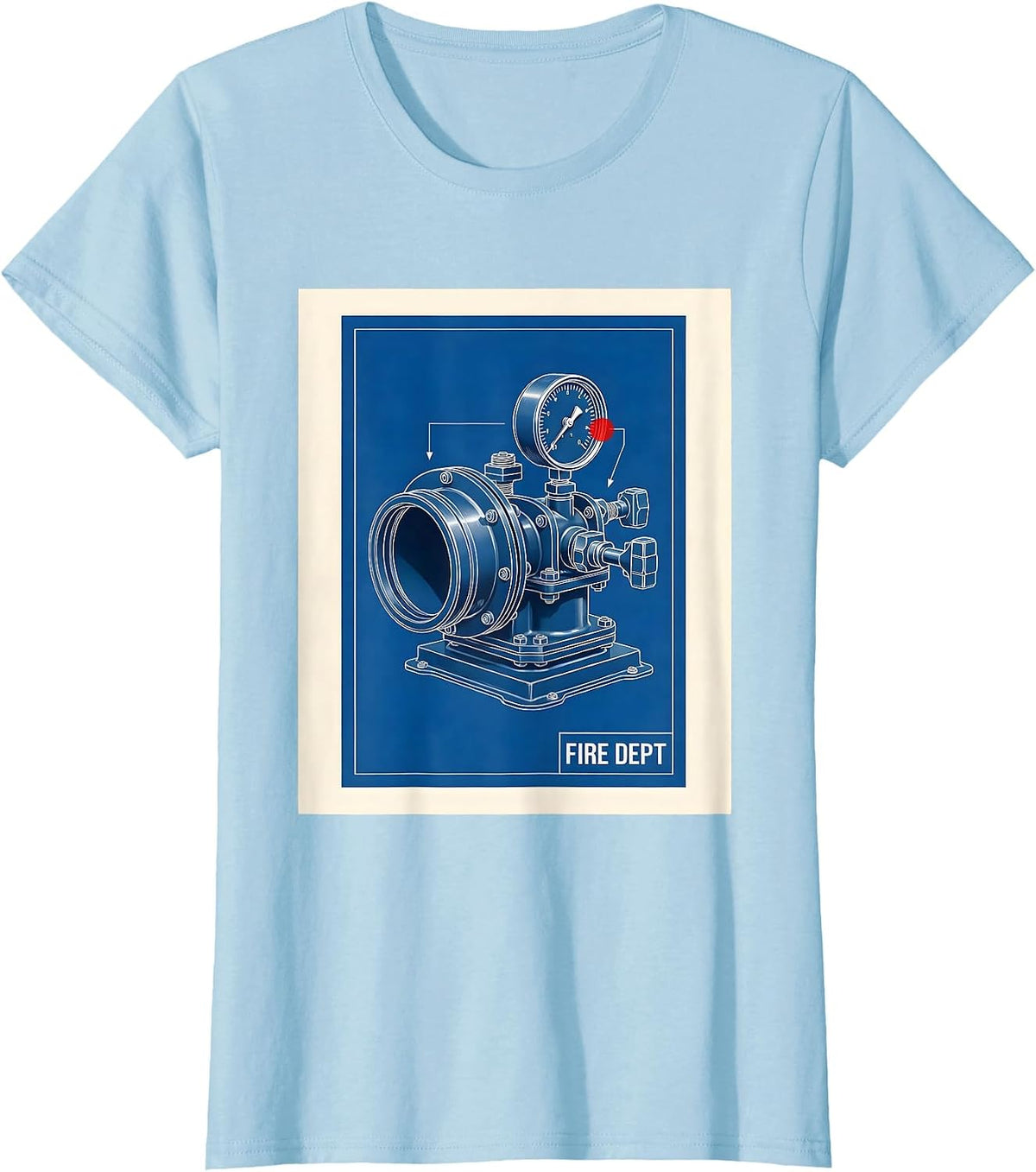 Women's FIRE DEPT Technical Blueprint Firefighter Department Pride T-Shirt - Baby Blue