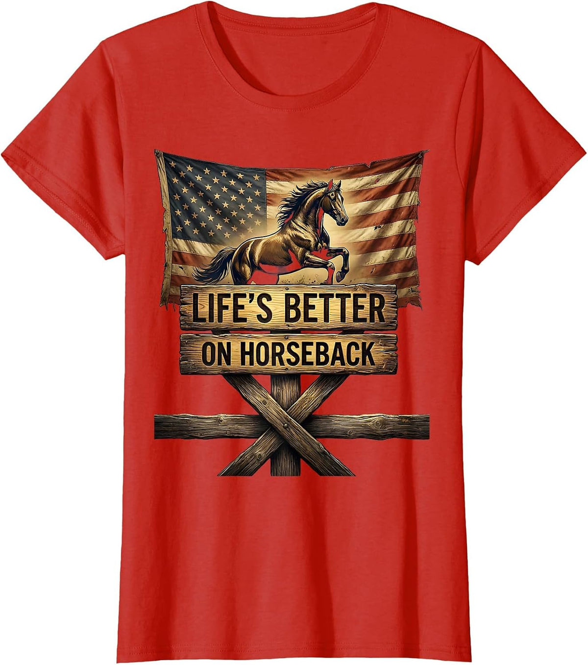 Women's Life's Better On Horseback Horse Riding Design T-Shirt - Red